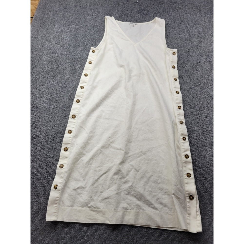 Madewell Ivory Linen Cotton Side Button V-Neck Sleeveless Midi Dress Large